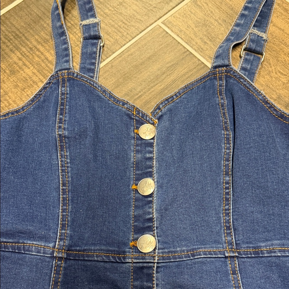 Denim Button-Front Mini Dress - Picture 3 of 5
